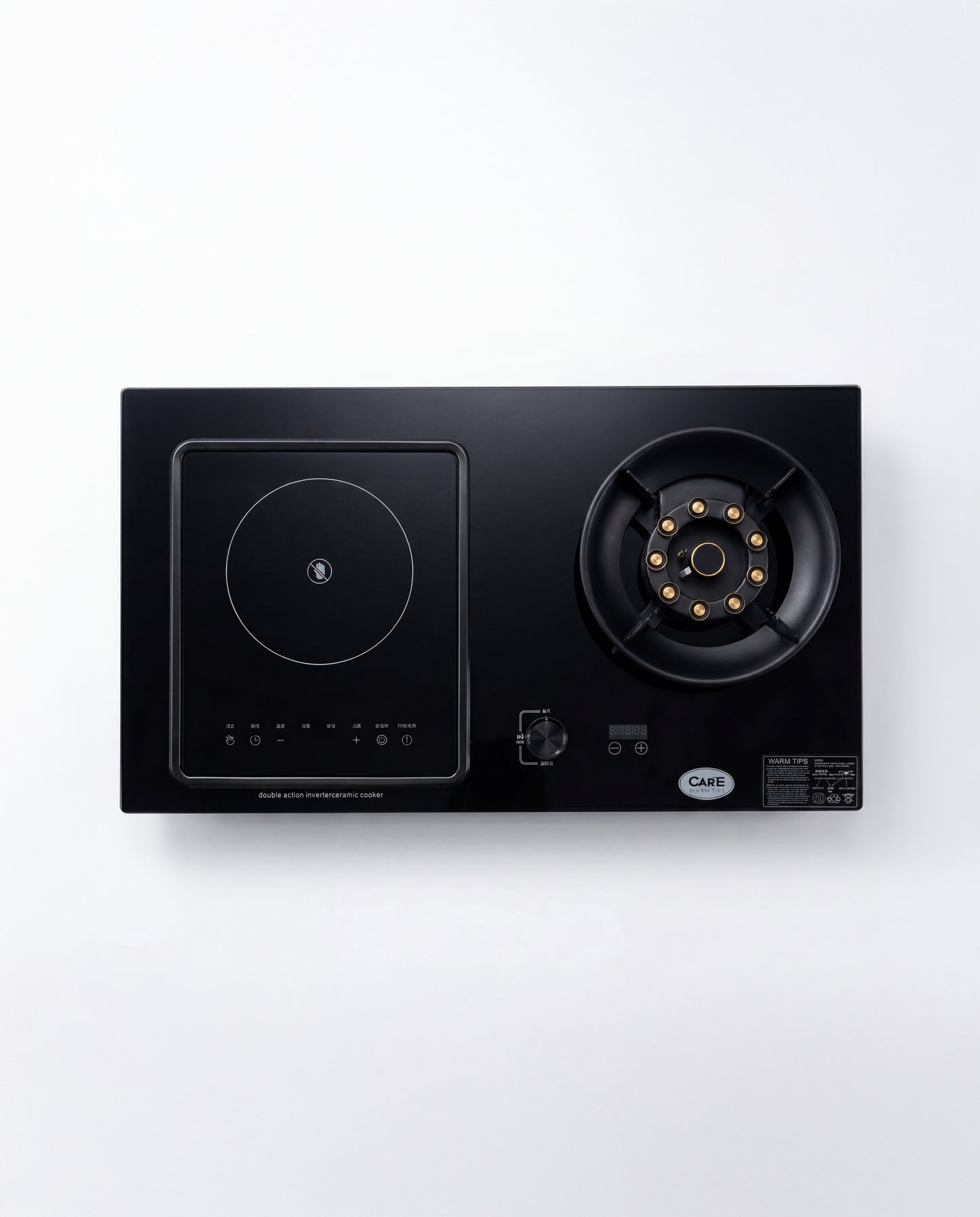 Hybrid Electric & Gas A8 Glass Hob : Single Electric +  Single Gas Cooktops
