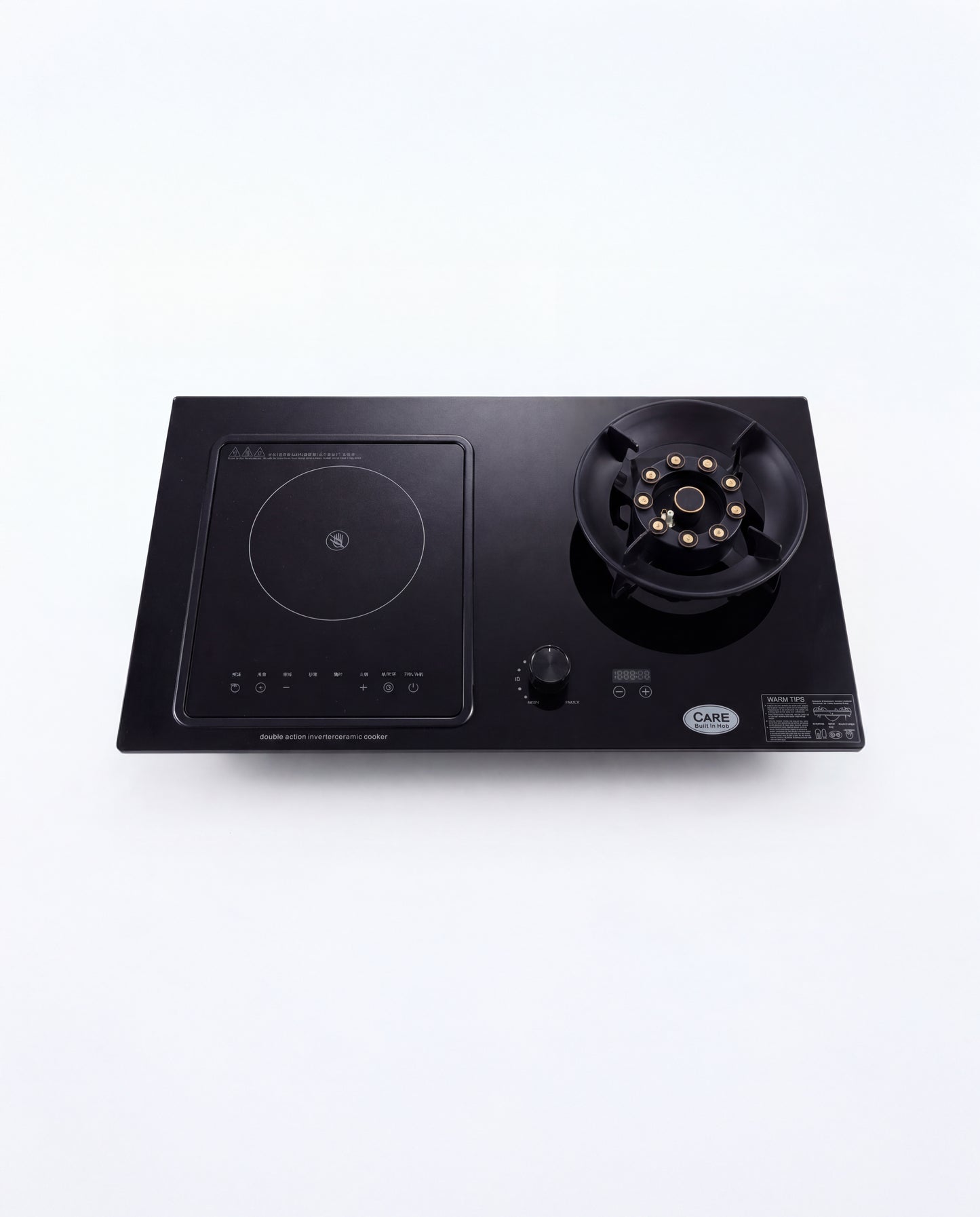 Hybrid Electric & Gas A8 Glass Hob : Single Electric +  Single Gas Cooktops