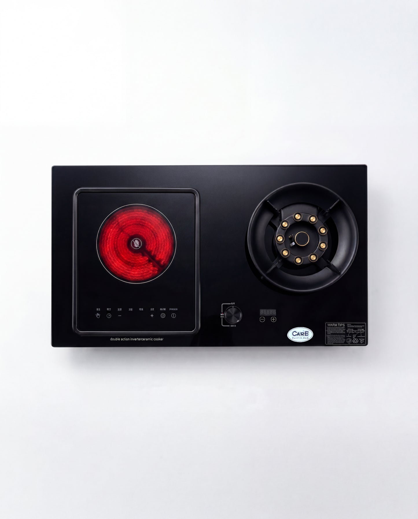 Hybrid Electric & Gas A8 Glass Hob : Single Electric +  Single Gas Cooktops