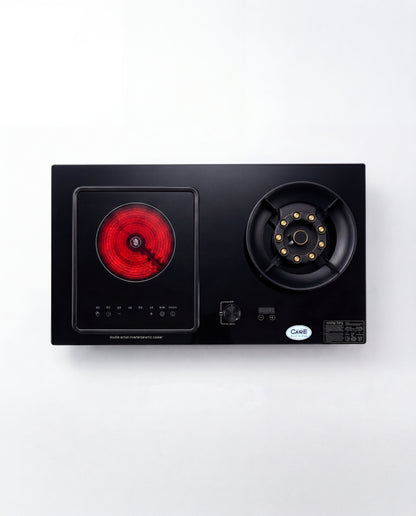 Hybrid Electric & Gas A8 Glass Hob : Single Electric +  Single Gas Cooktops