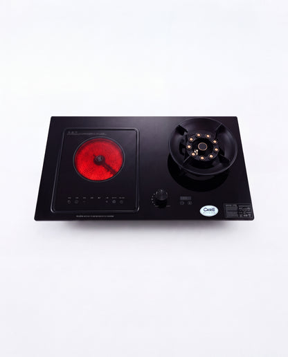 Hybrid Electric & Gas A8 Glass Hob : Single Electric +  Single Gas Cooktops